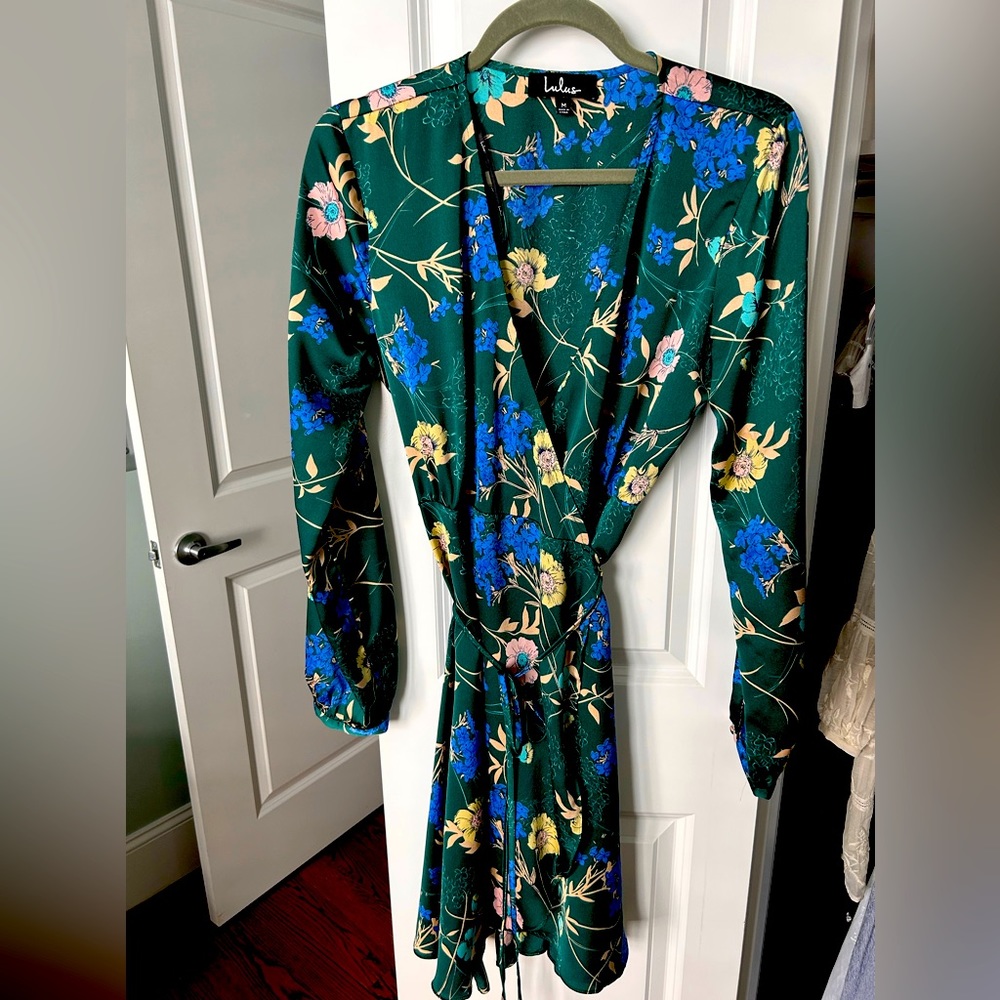 Lulus floral print satin wrap dress